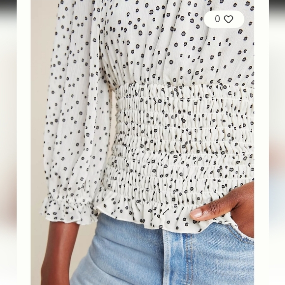 By Anthropologie Lucia Off the Shoulder Polka Dot Smocked Blouse Large - Picture 8 of 16
